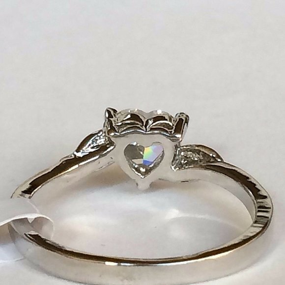 Silver Heart Cubic Zirconia Ring Size 8 9 Solitaire Promise Plated Engagement - Picture 7 of 8